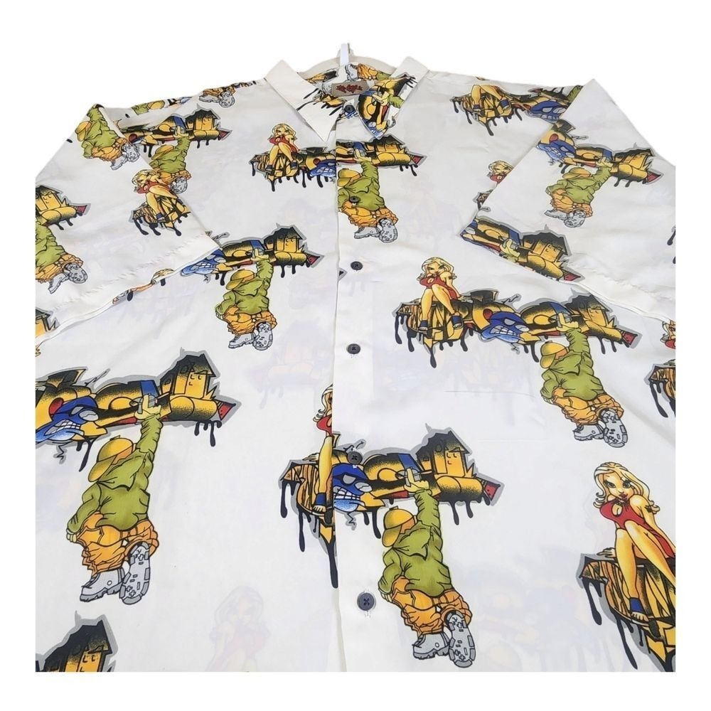 VTG Mens Big & Tall Up Ro's Size 4XL graphics button‎ up two sided print